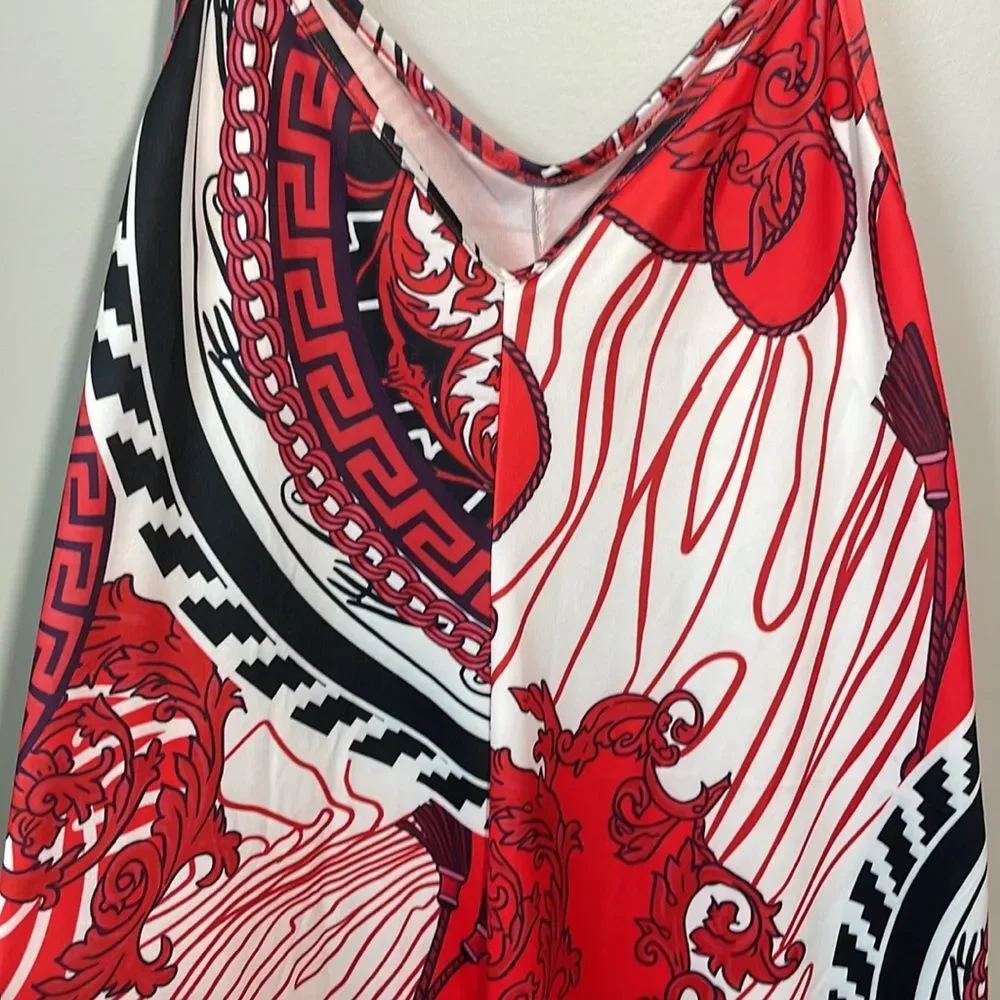 Jumpsuit fun funky red patterned one piece . Size Medium artsy 70s